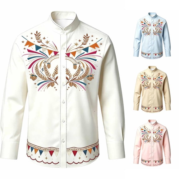 Rhuody Toddler Tops For Boy Long Sleeve Flower Pattern Lapel Blouse 3-4 Years White