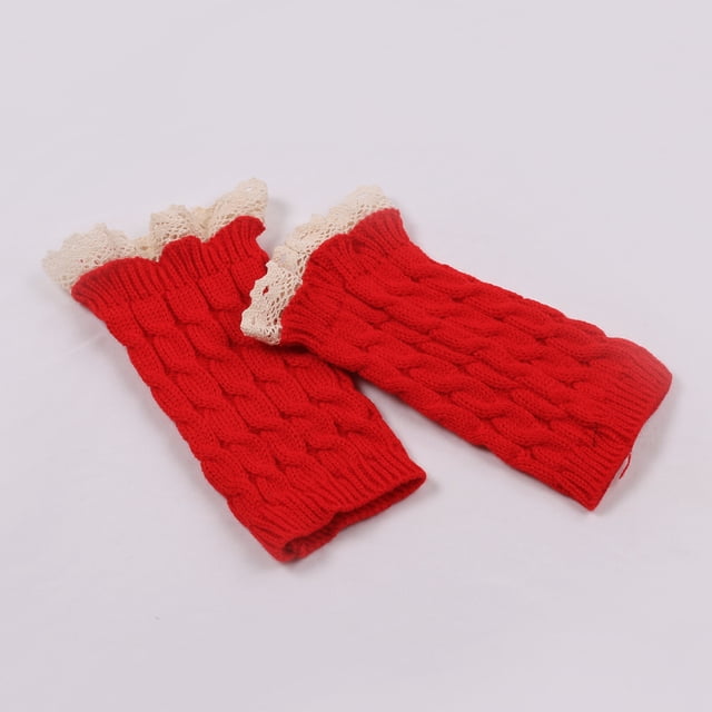 Guantes de lana con hermosos puños de encaje y mangas de encaje para mujer, guantes de punto cálidos de medio dedo para invierno