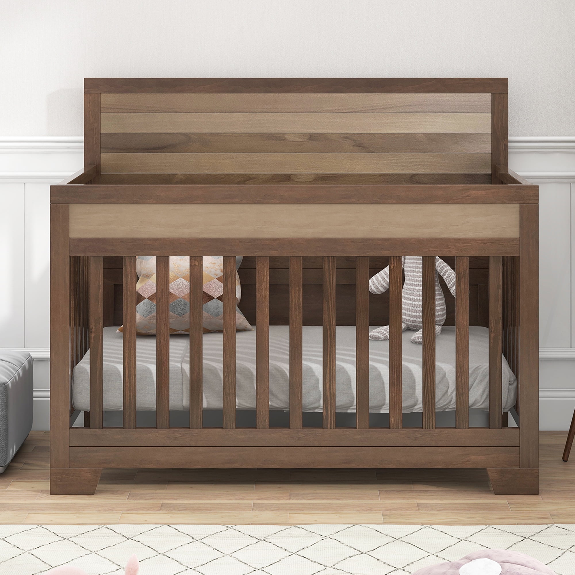 Paproos Baby Crib, Solid Pine Wood Safe Baby Bed, NonToxic Finish
