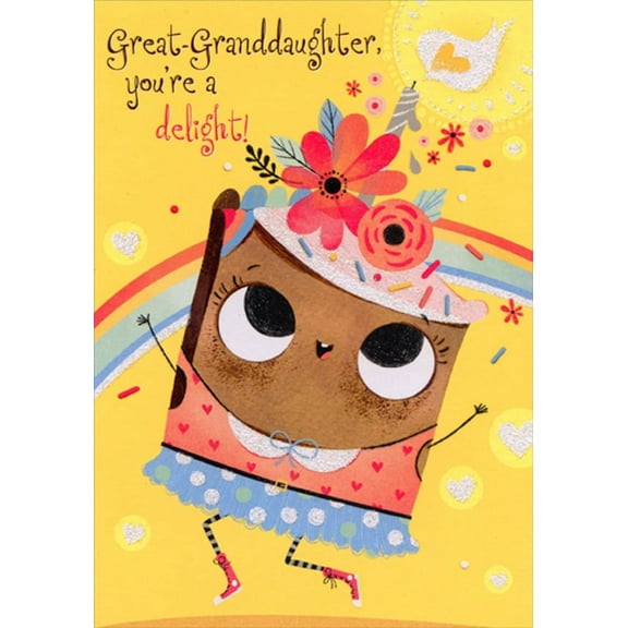 Designer Greetings Slice of Cake with Big Eyes and Red Sneakers Juvenile Birthday Card for Great-Granddaughter