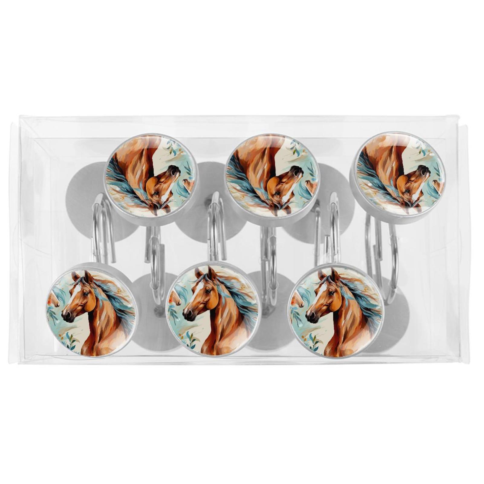 HemaKayy 12 Pcs Decorative Shower Curtain Hooks - Stainless Steel Rings for Bathroom Décor - Easy Glide & Secure Hold - Perfect Decoration for Bathroom Shower Rods - Animal Horse
