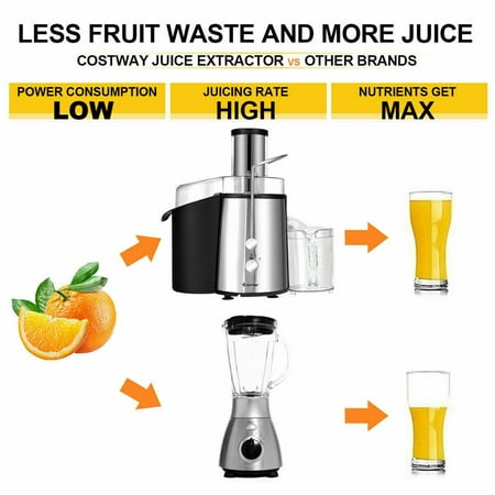 Costway - Electric Juicer Wide Mouth Fruit & Vegetable Centrifugal Juice Extractor 2 Speed - Black + Silver