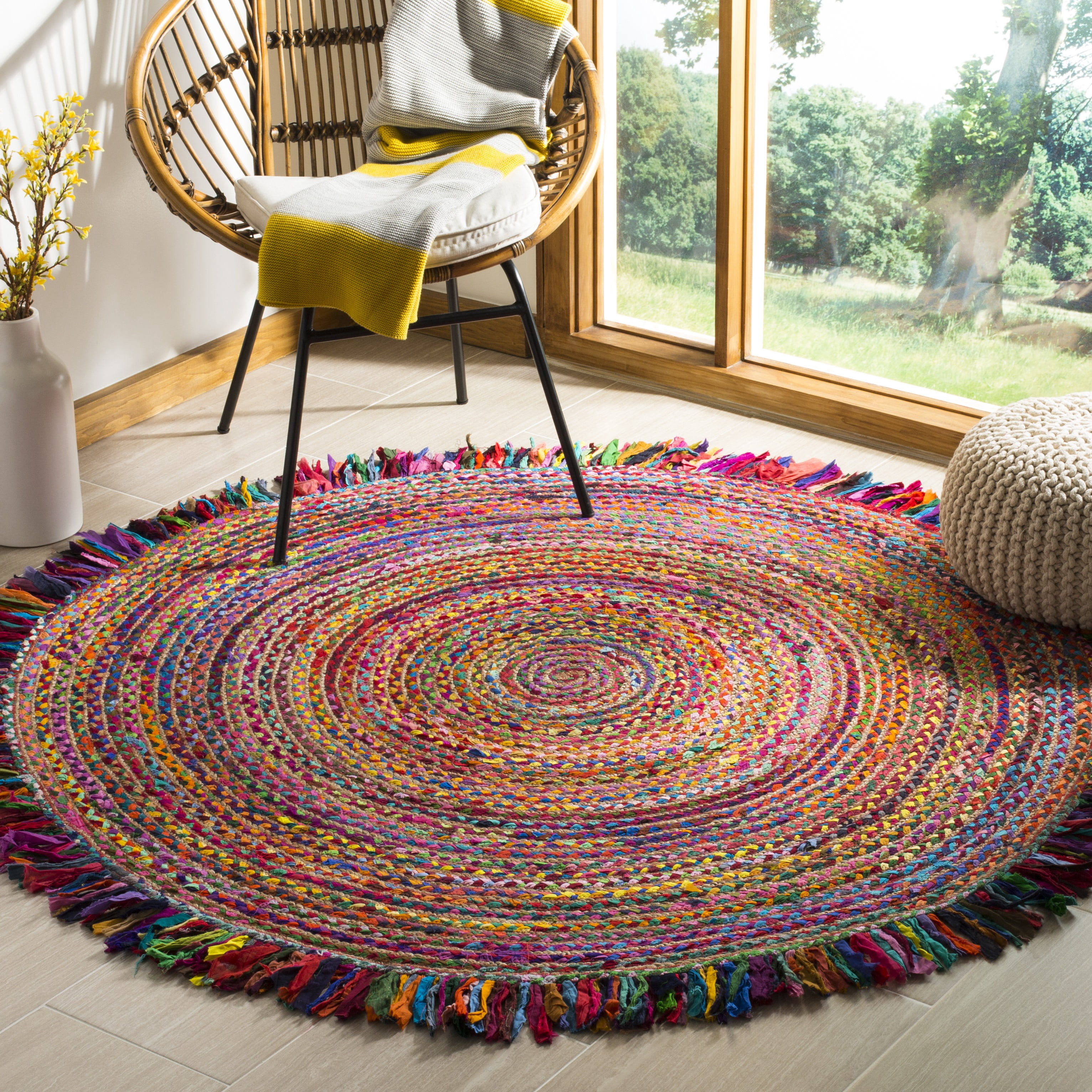 SAFAVIEH Cape Cod Victoria Geometric Area Rug, Ivory/Red, 10' x 10' Round