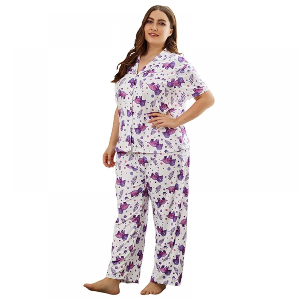 Women's Plus Size Pajama Sets, Women Sleepwear Tops with Capri Pants