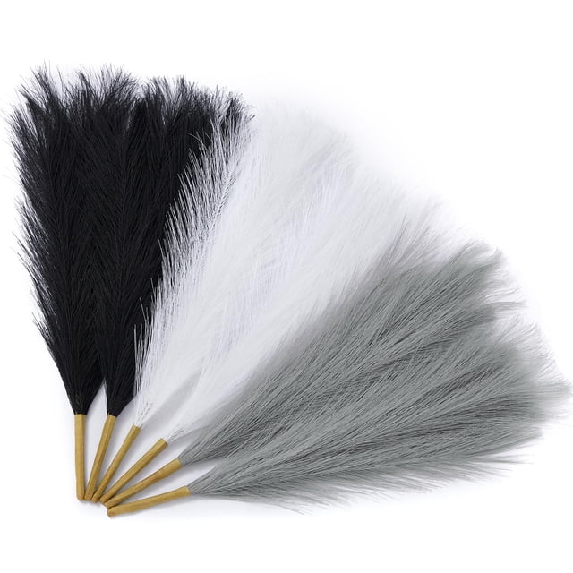 Decoración de césped artificial para pampa, color negro, 43 cm, 6 unidades