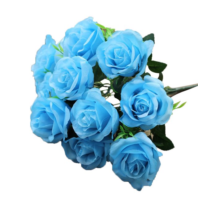 Ramo de flores de rosas artificiales de 11 cabezas, banquete de boda nupcial, tela de seda, ramo de rosas falsas, azul seitruly HA6516-06B