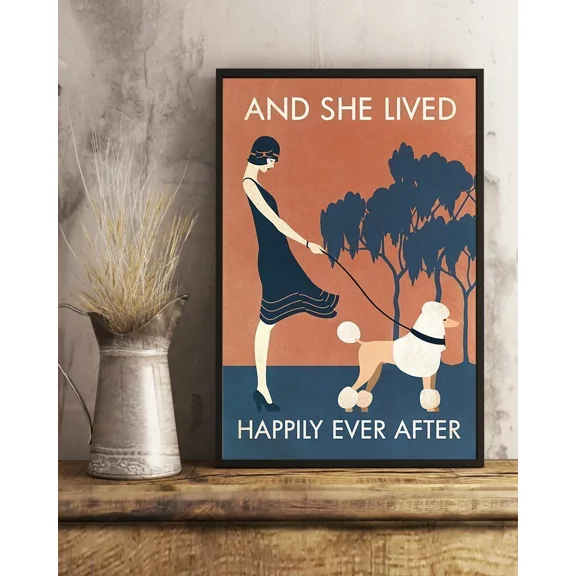 Poster Vintage Girl She Lived Happily Poodle, Art Print, Indoor Home Decor Gift Wall Art, Unframed Prints For Home Or Office, Perfect Gift For Everyone, 8x12
