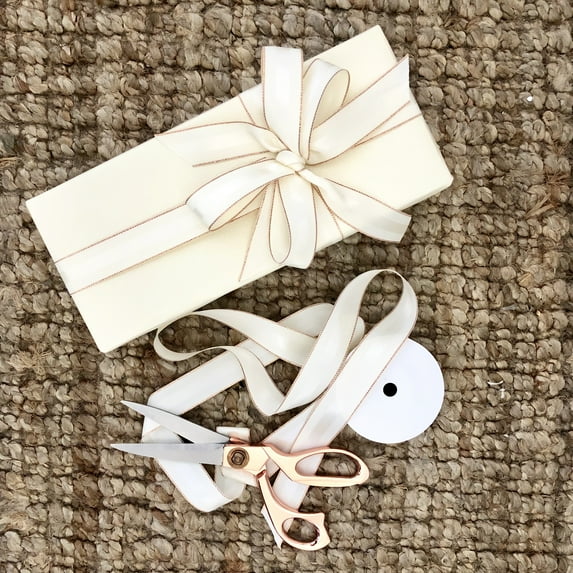 Antique White & Rose Gold Grosgrain Ribbon 1 inch, 10 Yards Per Roll | Double Face, Premium Fabric Ribbon with Metal Trim for Gifts, Party Favors, Baby Showers, Corporate