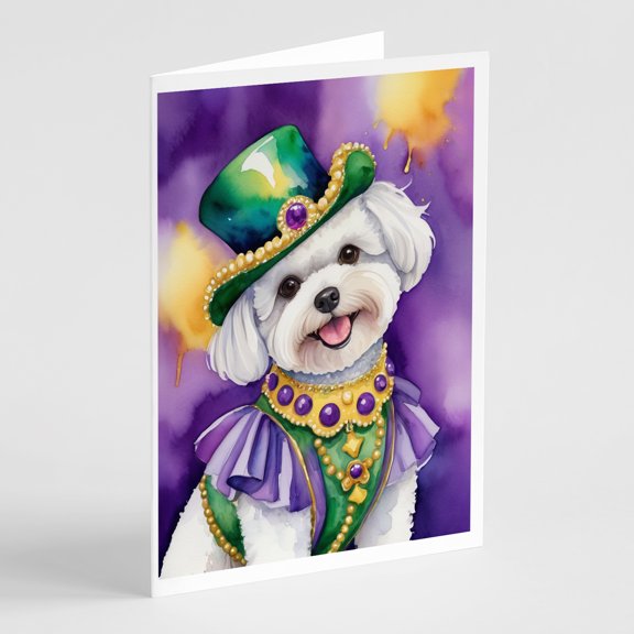 Bichon Frise King of Mardi Gras Greeting Cards Pack of 8 7 in x 5 in