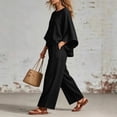 thumbnail image 3 of Women's 2 Piece Summer Outfits Solid Color Oversized 3/4 Sleeve Tops Wide Leg Pants Set, 3 of 3