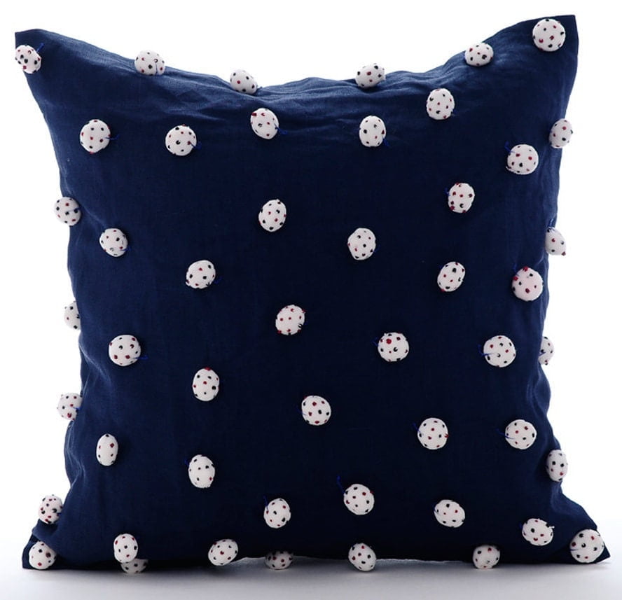 Pillow Cover 20x20 inch 50x50 cm Pillow Cover Navy Blue Dotted Pom Poms Children s Room Pillow Cover Polka Dot Throw Pillow Cover Square Cotton Linen I Love Pom Poms Walmart