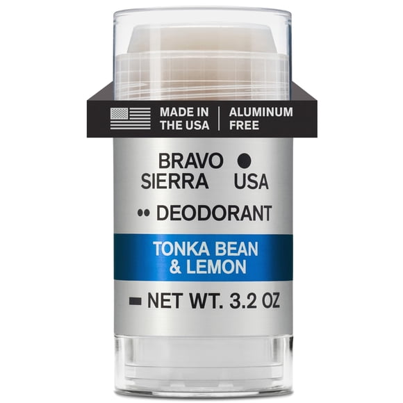 Desodorante sin aluminio para hombres de Bravo Sierra 1 paquete - Contiene ingredientes naturales - Protección duradera contra el sudor y el olor durante todo el día - Haba tonka y limón 3.2 oz - Sin