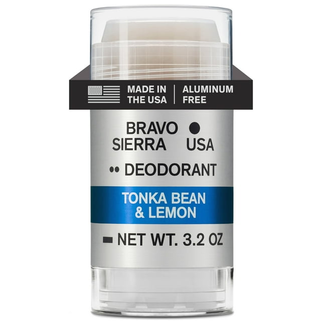 Desodorante sin aluminio para hombres de Bravo Sierra 1 paquete - Contiene ingredientes naturales - Protección duradera contra el sudor y el olor durante todo el día - Haba tonka y limón 3.2 oz - Sin