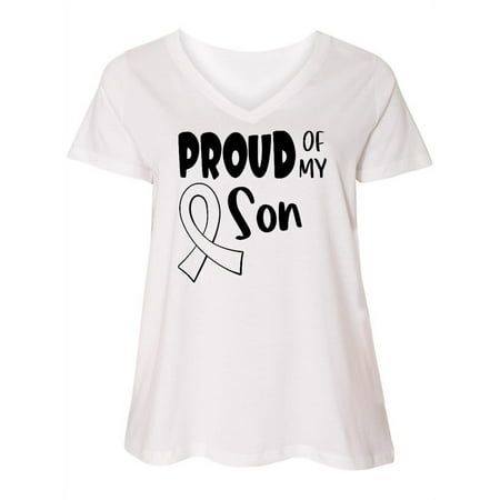 

Inktastic Proud of my Son Blindness Awareness White Ribbon Women s Plus Size V-Neck