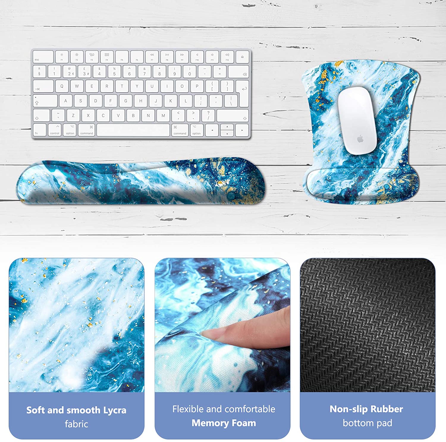 Fintie Mouse Pad with Wrist Support and Keyboard Wrist Rest - Durable Memory Foam Ergonomic Design [Pain Relief] Non-Slip Rubber Base Mouse Pad for Gaming, Computer, Office, Laptop (Sandy Wave)