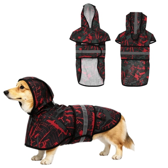 Dog Raincoat, Dog Rain Jacket Waterproof Jacket Reflective Adjustable Hooded Pet Rain Coat with Leash Hole, (Cracked Red, 4XL), Intended for Large Medium Small Puppies