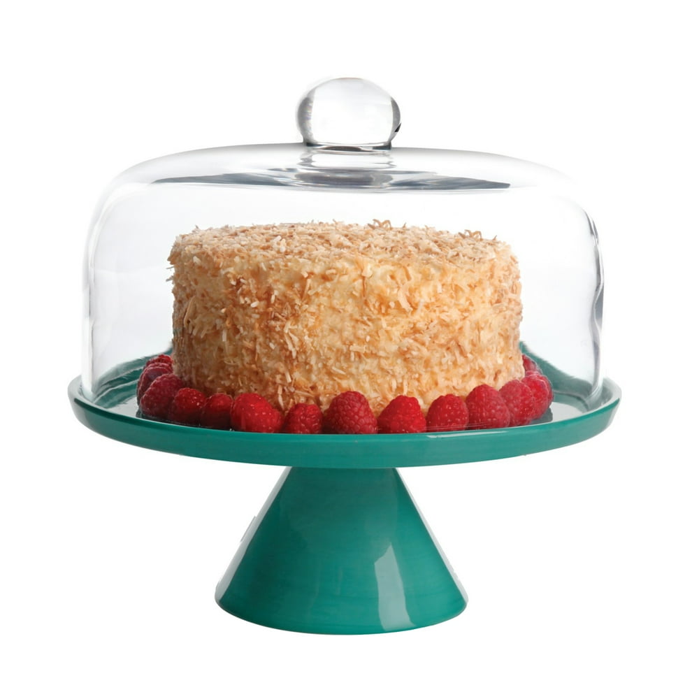 Nordic Cool 10.25" Cake Stand W/Glass Dome, Teal