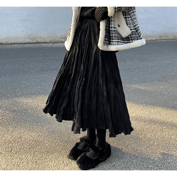 Black pleated midi skirt 90 sales