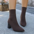 thumbnail image 7 of LOVZFMLL Boots for Women Mid Calf Chelsea Boots Pointy Toe Slip Resistant Mid Block Heel Knit Sock Booties Fall Winter, 7 of 7