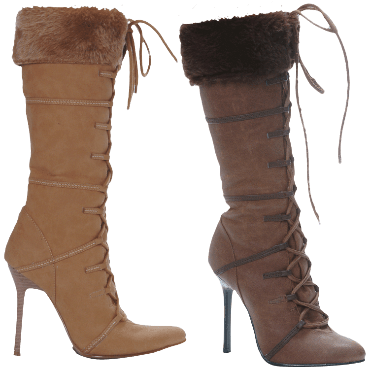 Women's Fur Cuff Stiletto Boots in Tan, size: 11 | Leather by Medieval Collectibles