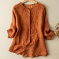 thumbnail image 2 of Solid Color Cotton Linen Blouse for Women V-Neck 3/4 Sleeves Vintage Tops Loose Embroidery Casual Shirts, 2 of 6
