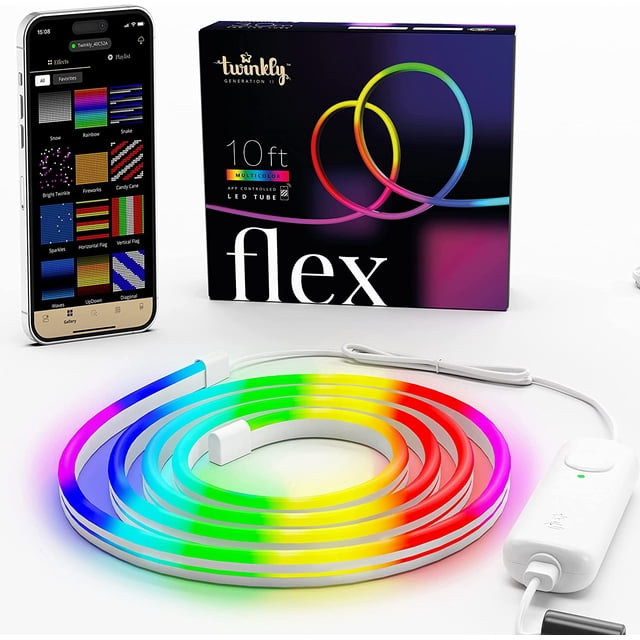 Twinkly Flex, App-Controlled Flexible Light Tube with RGB LEDs, 10ft., Indoor