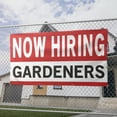 thumbnail image 2 of Now Hiring Gardeners 13 oz Heavy Duty Vinyl Banner Jobs Available Groundskeeper Help Wanted Sign for Business Advertising Indoor/Outdoor Single-Sided with Metal Grommets (2x5 ft, Wh & Re & Bk), 2 of 6