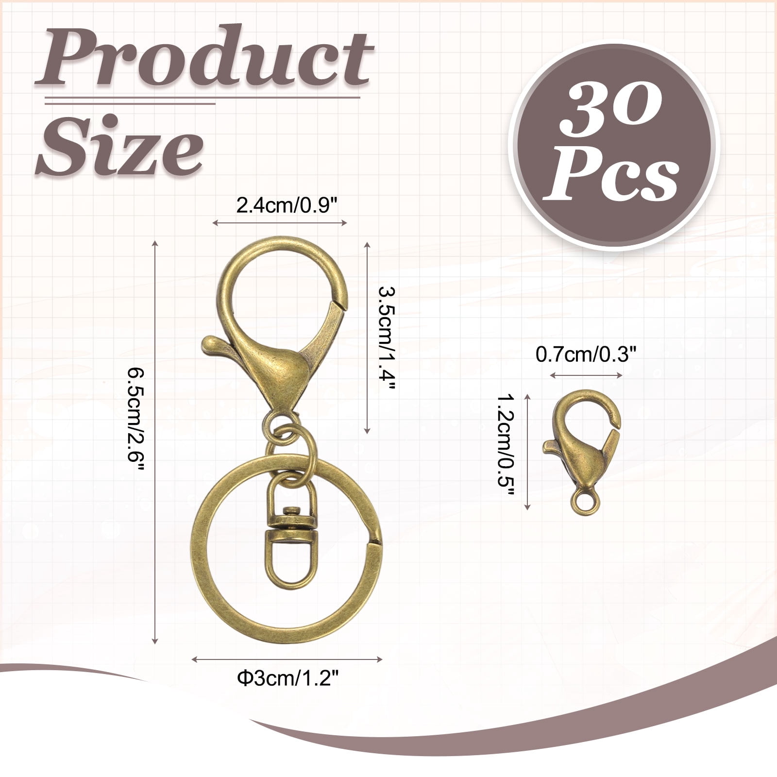 Uxcell Lobster Claw Clasps Keychain, 30 Pcs Metal Lobster Claw Clasp Hook with Swivel Trigger Clip and Keychain Ring for Diy Craft Key Chain Accessories, Green Bronze