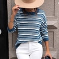 thumbnail image 4 of BXINGOHAI Womens 2024 Fall Striped Sweaters Long Sleeve Crewneck Shirts Color Block Lightweight Pullover Tops Outdoor Casual Sweater Today Blue,S, 4 of 6