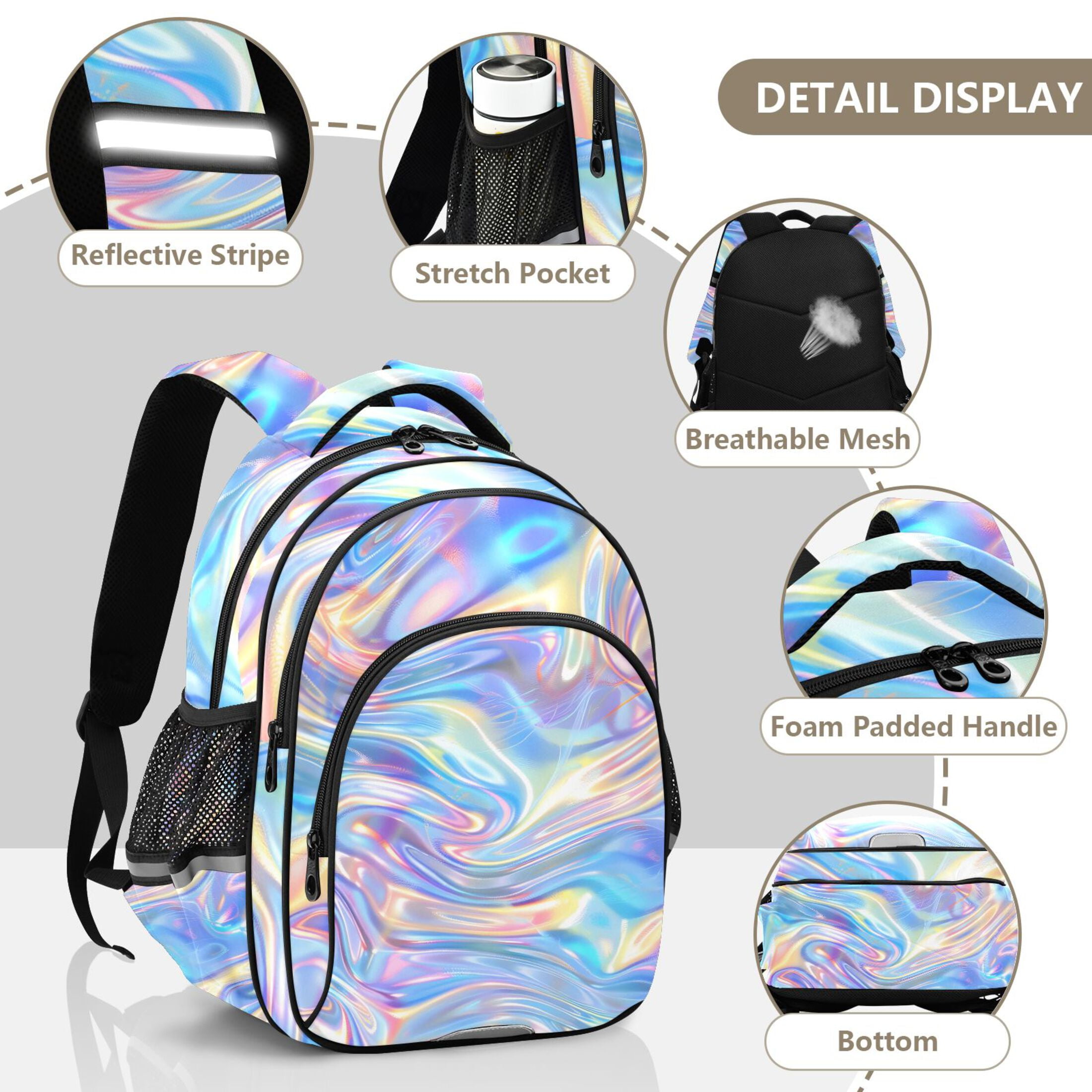 ALAZA Holographic Pattern School Backpack Elementary Bag Bookbag Travel Rucksack