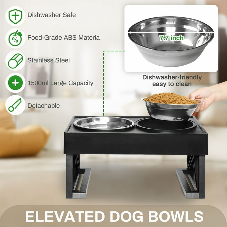 Elevated Dog Bowls with 2 Stainless Steel Dog Food Bowls, Raised Dog Bowl  Adjusts to 4 Heights(3.1”, 8.6”, 10.2”, 11.8”) for Small Medium and Large  Dogs, Black … in 2023