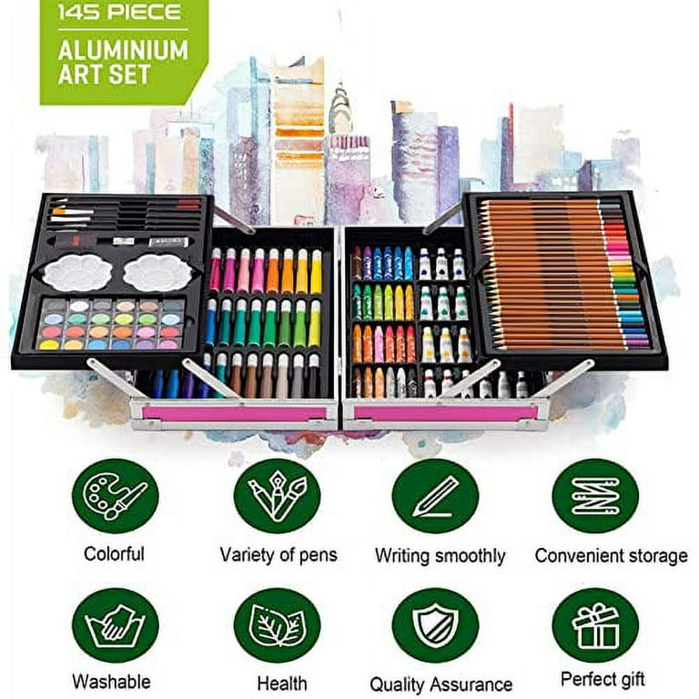 Buy ArtBoss® 145-Piece 2 Layers, Kids Art Set Studio Supplies for Drawing,  Painting, Portable Aluminum Case Art Kit for Kids, Teens, Adults Great Gift  for Beginner and Serious Artists (Pink) Online at