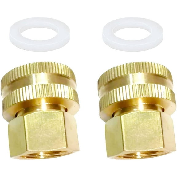 YOUHO HZFJ 2PCS Garden Hose Adapter Double Female Brass Swivel Thread Size 1/2" NPT (F) to 3/4" NH (F) Garden Pipe Joint Extension Repair Fitting