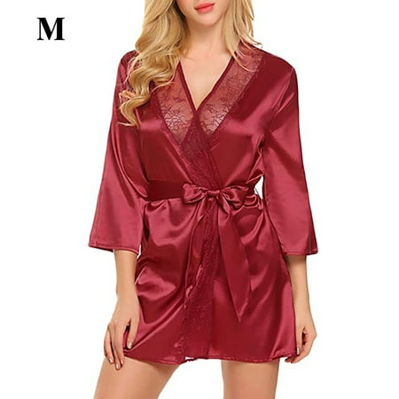 

ELENXS Worallymy Nightdress Women Girls Lace Bathrobe Nightgown Sleepwear Dress