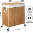 thumbnail image 2 of Laundry Hamper with Wheels, Handwoven Rolling Laundry Basket with Lid, Clothes Hamper with Divided Removable Liner Bag, 115L Large Capacity Laundry Sorter Laundry Room Organization, Natural, 2 of 5