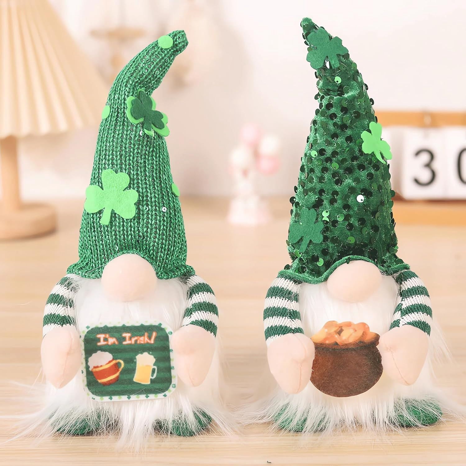 St Patricks Day Gnomes Plush with Light, 11inch St. Patrick's Day Irish Elf Tomte Gnome Decoration Ornaments Table Indoor Home Decor 2 Pack