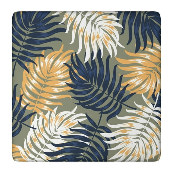 Square Fitted Tablecloth with Elastic Edge Featuring Tropical Leaf and Palm Inspired Prints, Waterproof Vinyl, Backed, Durable Table Cover for Indoor and Outdoor Dining