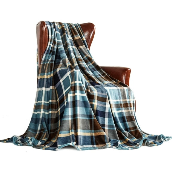 Greenland Plaid Sherpa Oversized King Throw Blanket 90" x 102" Ultra-Plush Soft Colorful Couch Travel Blanket