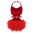 thumbnail image 2 of SiiRoh Kids Girls Ballet Feather Skirted Leotard Sleeveless Glitter Tassel Gymnastics Bodysuit Jazz Dance Outfit Red 8, 2 of 4