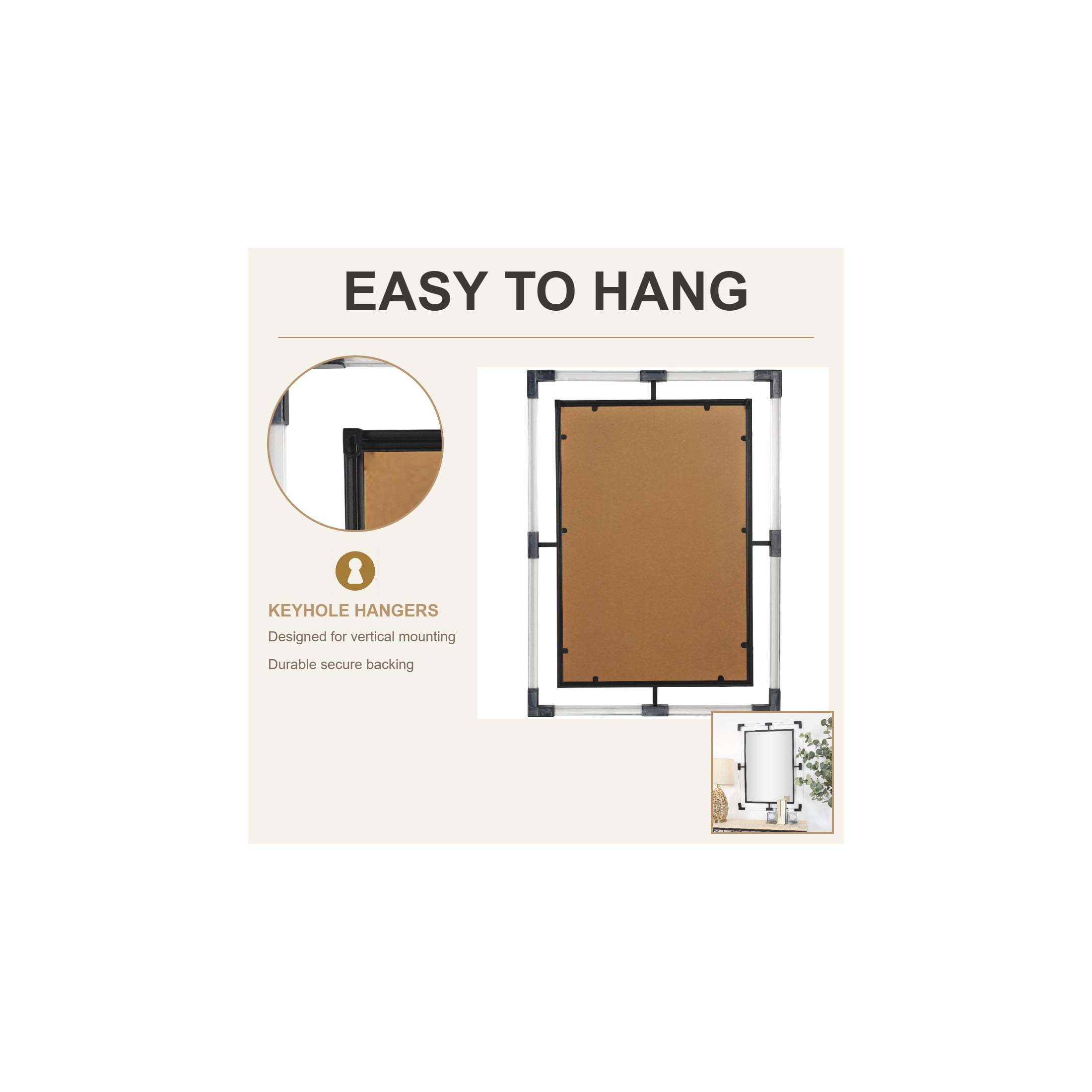 DecMode 28" x 38" Black Double Framed Wall Mirror with Acrylic Frame