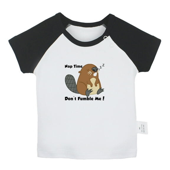 Nap Time Don't Fumble Me Funny T shirt For Baby, Newborn Babies Animal Beaver T-shirts, Infant Tops, 0-24M Kids Graphic Tees Clothing (Short Black Raglan T-shirt, 0-6 Months)