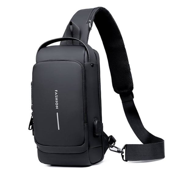 PU Leather Crossbody Bag for Men Waterproof Password Lock Sling Bag Color Blocking Chest Bag for Sports Running Travel
