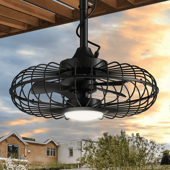 UrbanSync 20" Outdoor Ceiling Fan with Light with Remote, 3-Color Infinite Dimming, 6 Speeds Timer, IP65 Waterproof & Energy-Efficient, for Patio, Porch or Gazebo (Black)