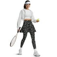 thumbnail image 5 of COEQINE Breathable Yoga Skirted Legging for Women High Waist Elastic Tennis Leggings with Skirts Gray Paw Print Black Pattern Golf Skort Pants with Pockets, XS, 5 of 7