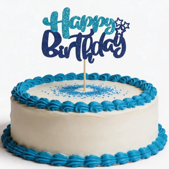 1Pcs Glitter Happy Birthday Cake Pick Cake Topper for Celebrating Wedding Anniversary Birthday Party Cake Decorations Supplies Blue