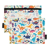 2 Pack Pencil Pouch for 3 Ring Binder Zipper Pencil Case Dinosaurs Cartoon Clear Window Pencil Bag Organizers