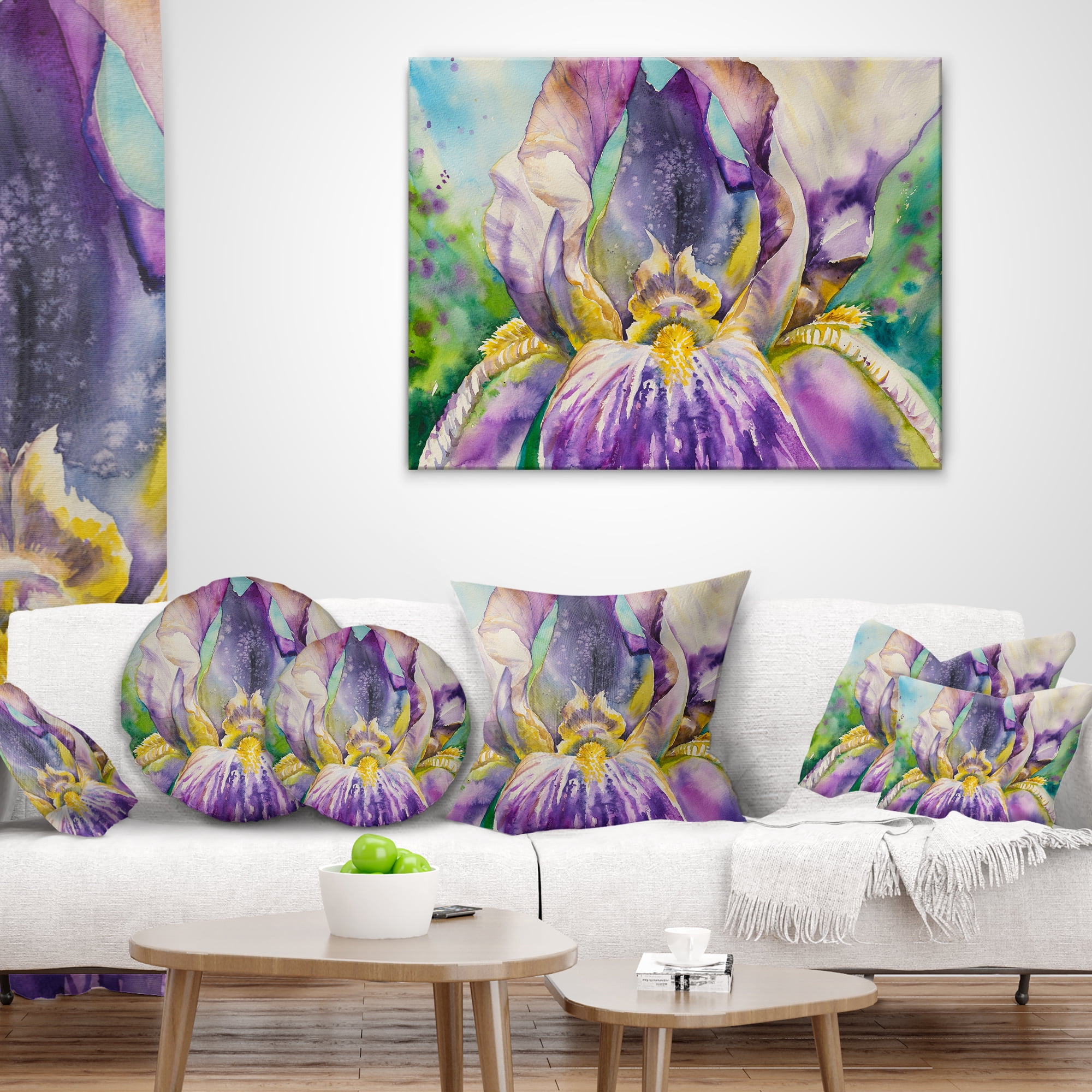 Designart Iris Flower Close up - Floral Throw Pillow - 12x20