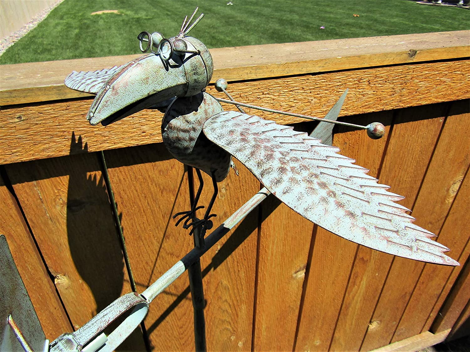 Whimsical Kinetic Metal Bird w/Glasses Yard Stake Wind Spinner