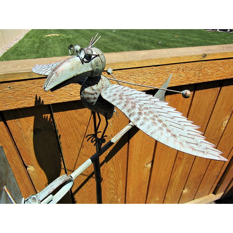 Whimsical Kinetic Metal Bird w/Glasses Yard Stake Wind Spinner