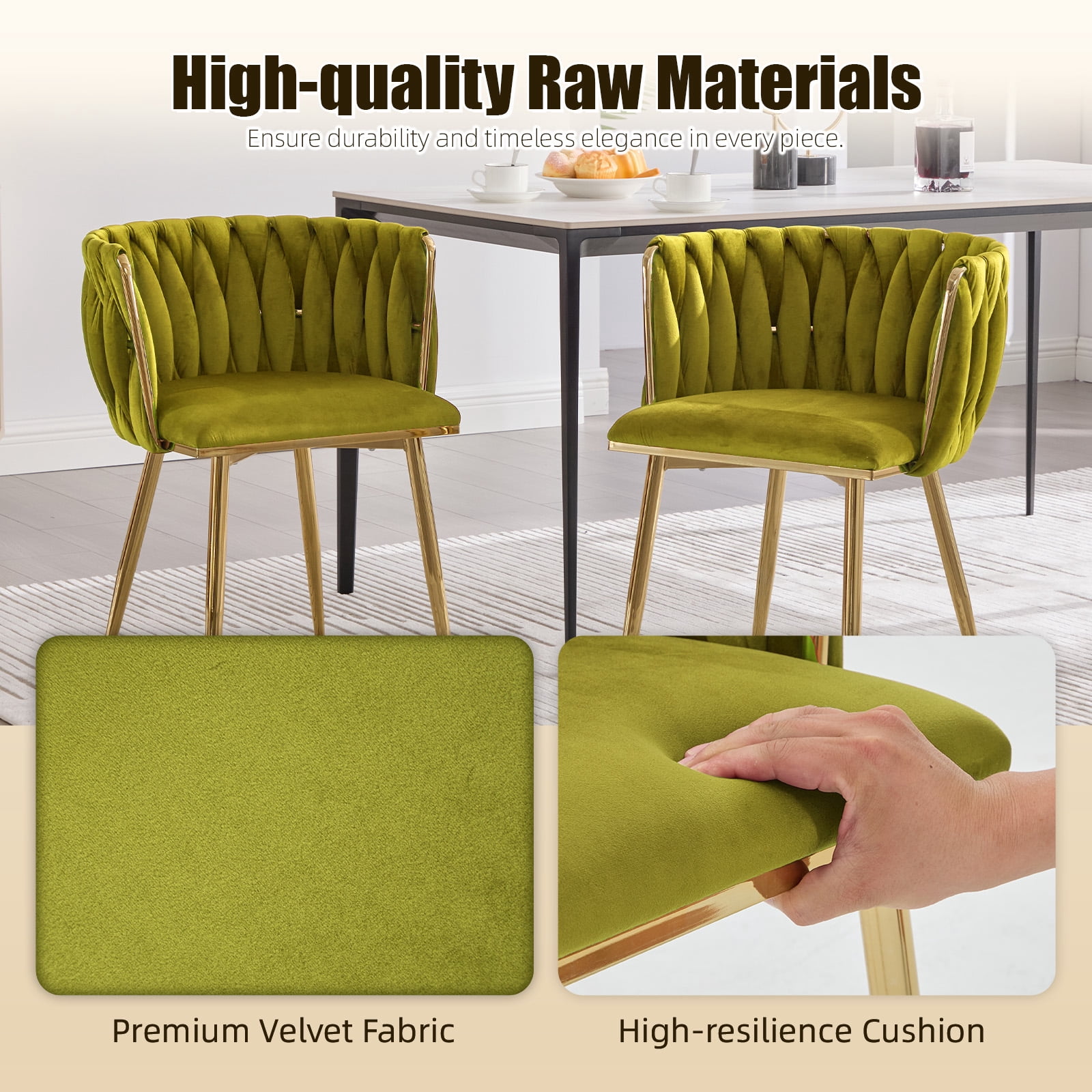MOONMISS Dining Chairs Set of 2 with Metal Legs for Kitchen Dinning Room,Olive